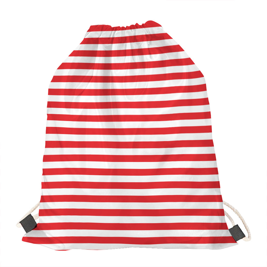 Red And White Striped Pattern Print Drawstring Bag