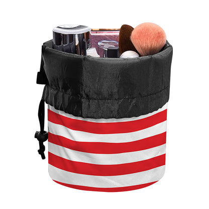 Red And White Striped Pattern Print Drawstring Makeup Bag