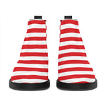 Red And White Striped Pattern Print Flat Ankle Boots