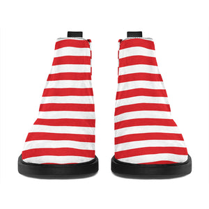 Red And White Striped Pattern Print Flat Ankle Boots