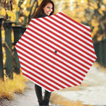 Red And White Striped Pattern Print Foldable Umbrella