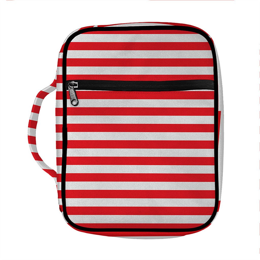Red And White Striped Pattern Print Front Pocket Bible Bag