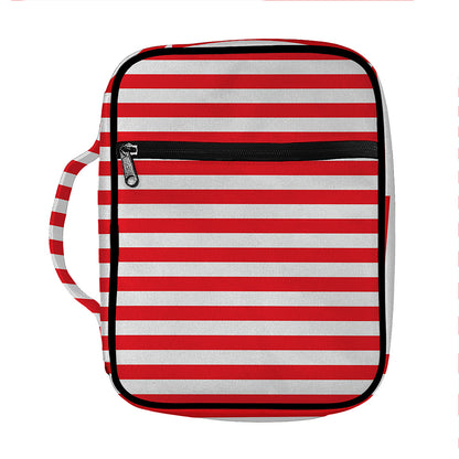 Red And White Striped Pattern Print Front Pocket Bible Bag