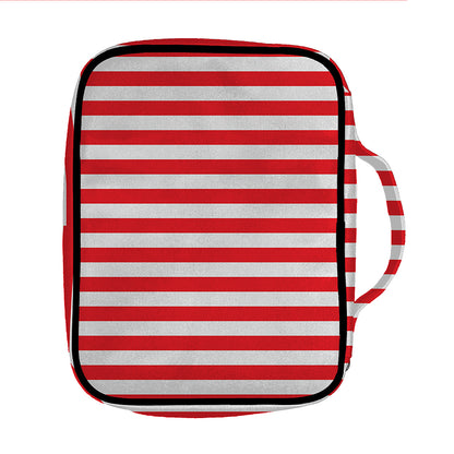 Red And White Striped Pattern Print Front Pocket Bible Bag