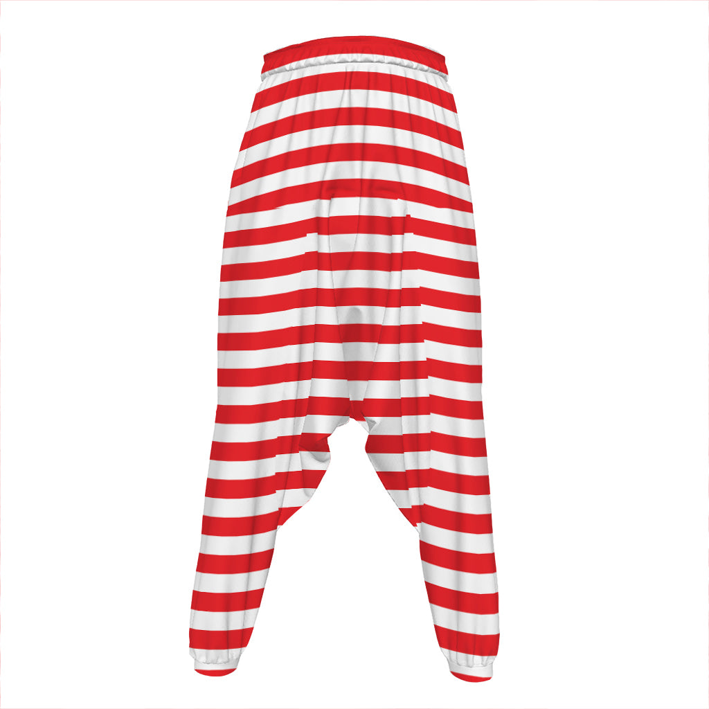 Red And White Striped Pattern Print Hammer Pants