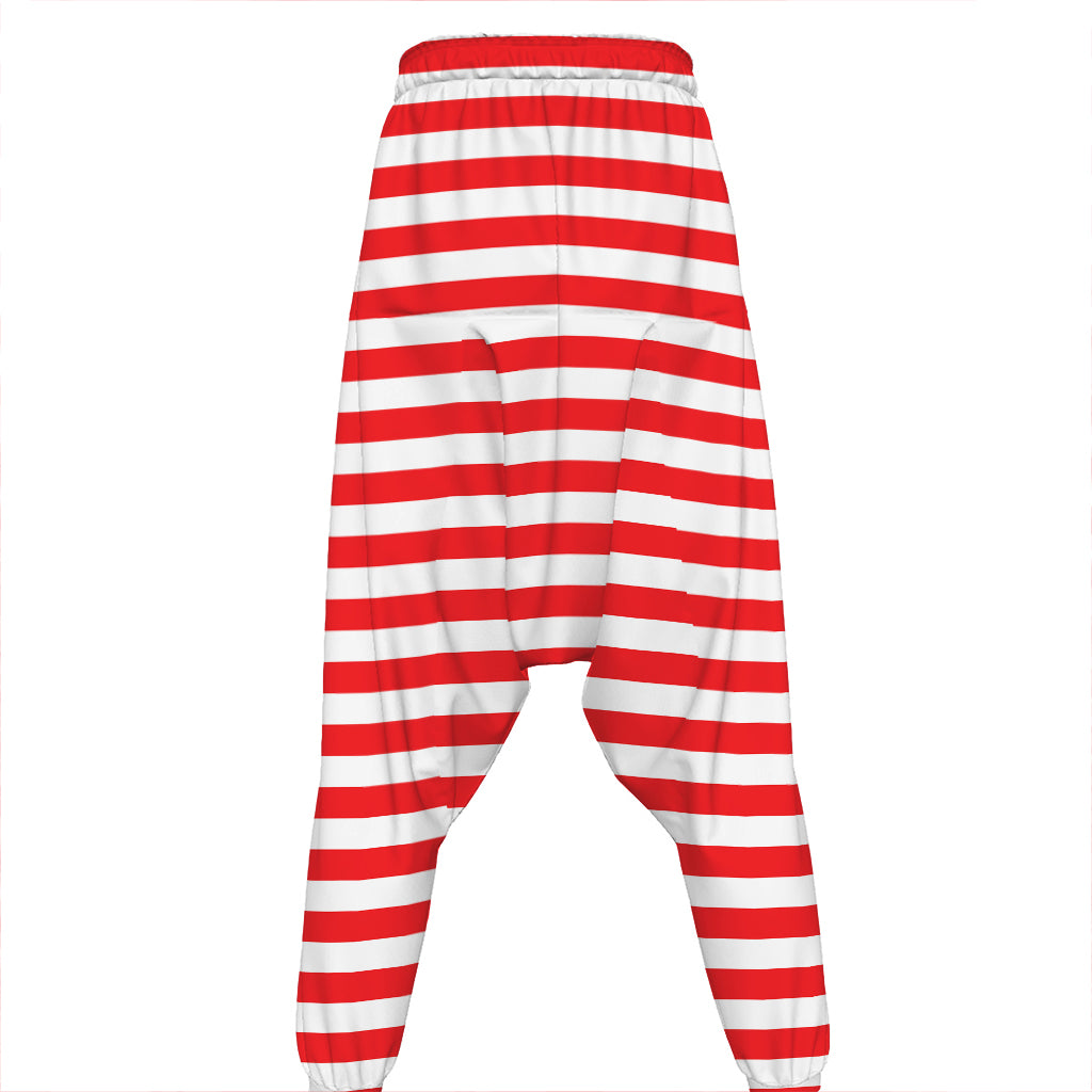 Red And White Striped Pattern Print Hammer Pants