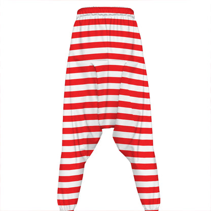 Red And White Striped Pattern Print Hammer Pants