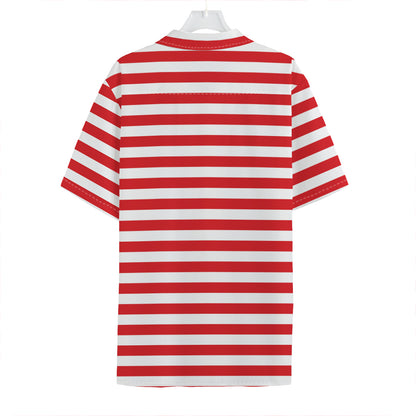Red And White Striped Pattern Print Hawaiian Shirt