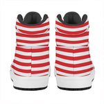 Red And White Striped Pattern Print High Top Leather Sneakers