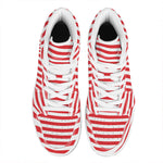 Red And White Striped Pattern Print High Top Leather Sneakers