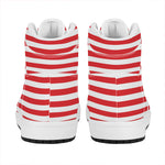 Red And White Striped Pattern Print High Top Leather Sneakers