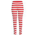 Red And White Striped Pattern Print High-Waisted Pocket Leggings
