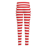 Red And White Striped Pattern Print High-Waisted Pocket Leggings