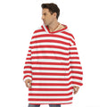 Red And White Striped Pattern Print Hoodie Blanket