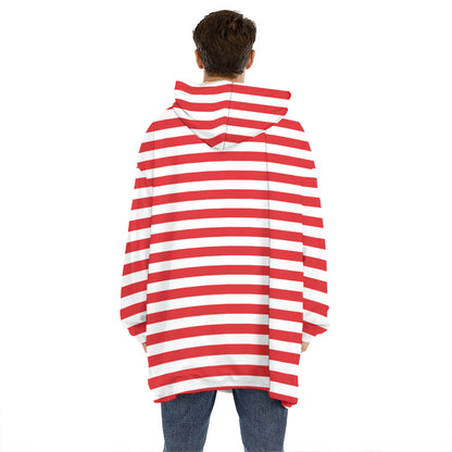 Red And White Striped Pattern Print Hoodie Blanket