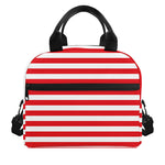 Red And White Striped Pattern Print Insulated Lunch Bag