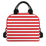 Red And White Striped Pattern Print Insulated Lunch Bag