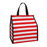 Red And White Striped Pattern Print Insulated Lunch Tote