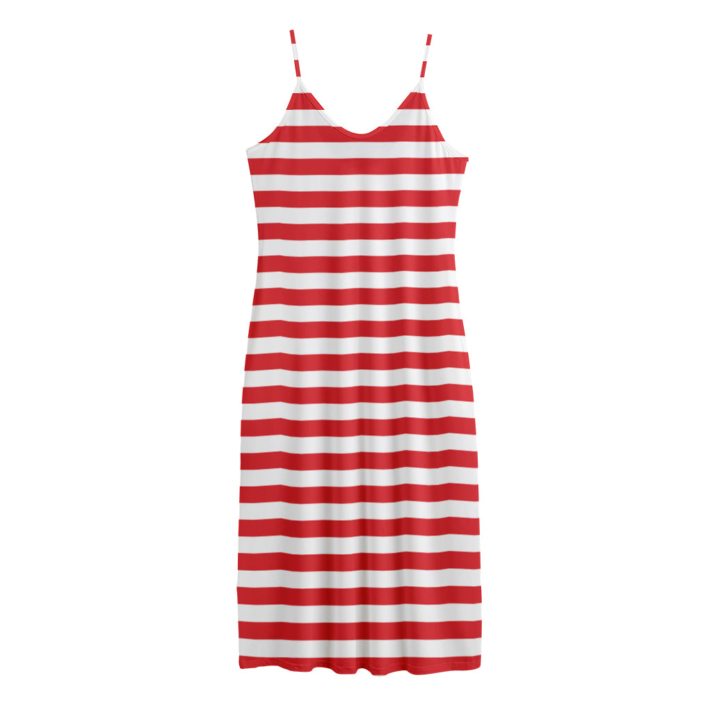 Red And White Striped Pattern Print Jersey Midi Cami Dress
