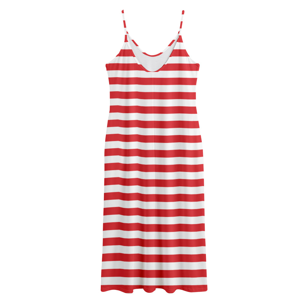 Red And White Striped Pattern Print Jersey Midi Cami Dress