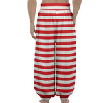 Red And White Striped Pattern Print Lantern Pants