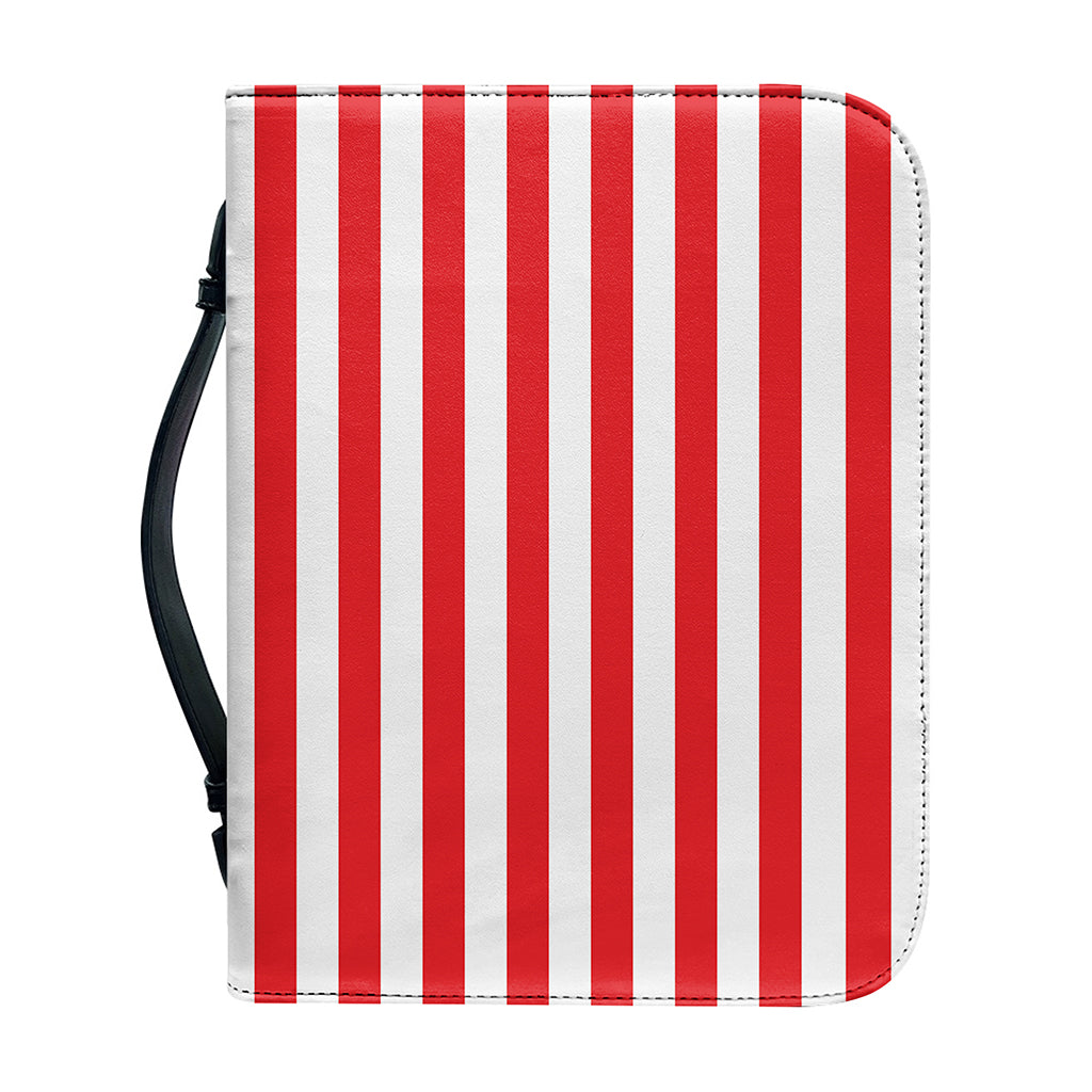 Red And White Striped Pattern Print Leather Bible Cover