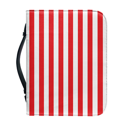 Red And White Striped Pattern Print Leather Bible Cover