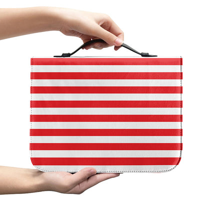 Red And White Striped Pattern Print Leather Bible Cover
