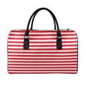 Red And White Striped Pattern Print Leather Duffel Bag