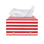Red And White Striped Pattern Print Leather Tissue Box Cover