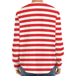 Red And White Striped Pattern Print Long Sleeve Baseball Jersey