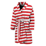 Red And White Striped Pattern Print Men's Bathrobe