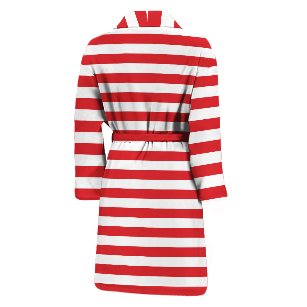 Red And White Striped Pattern Print Men's Bathrobe