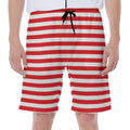 Red And White Striped Pattern Print Men's Beach Shorts
