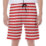 Red And White Striped Pattern Print Men's Beach Shorts