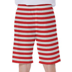 Red And White Striped Pattern Print Men's Beach Shorts
