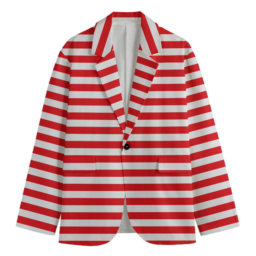 Red And White Striped Pattern Print Men's Blazer