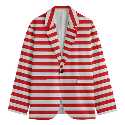 Red And White Striped Pattern Print Men's Blazer