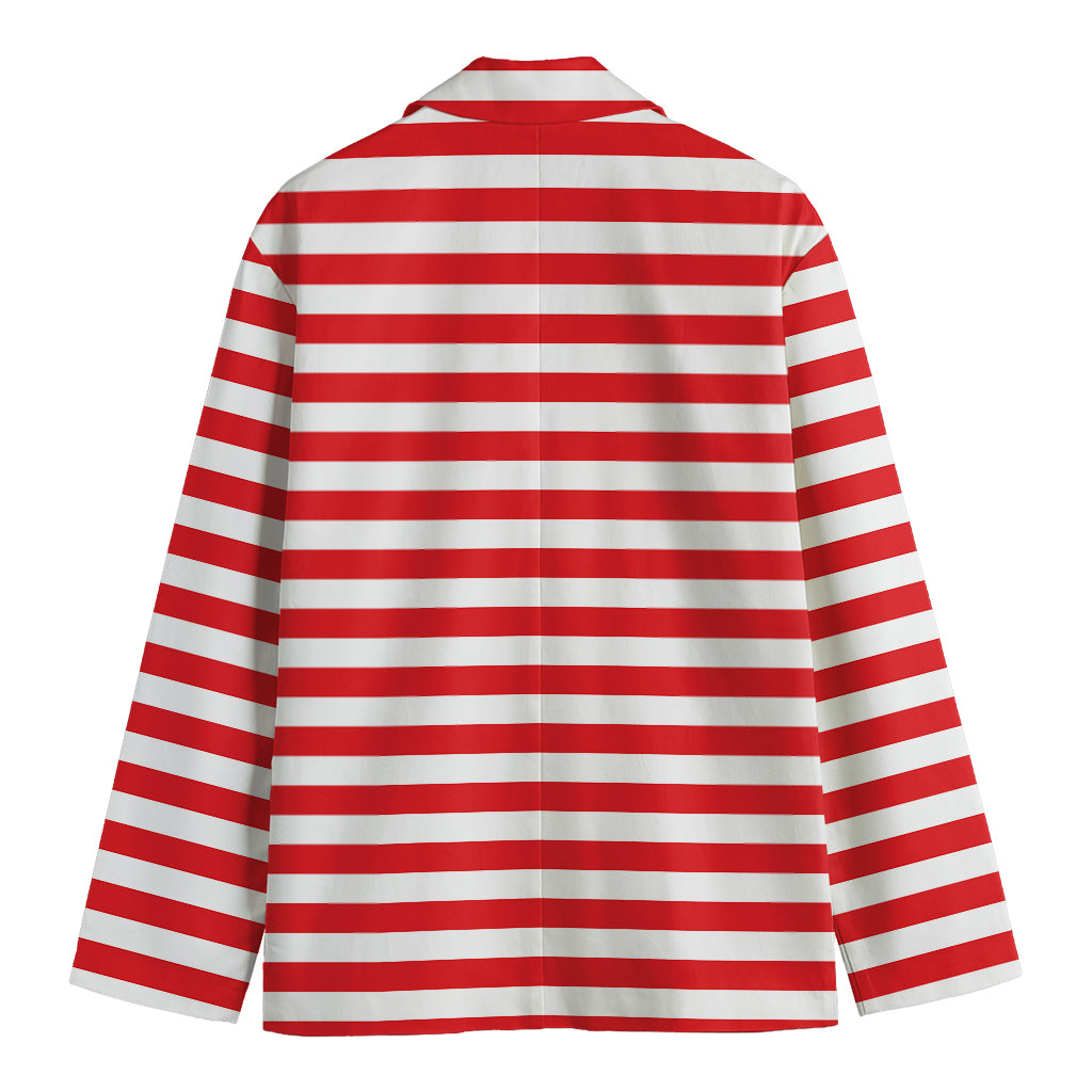 Red And White Striped Pattern Print Men's Blazer