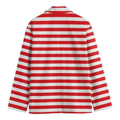 Red And White Striped Pattern Print Men's Blazer