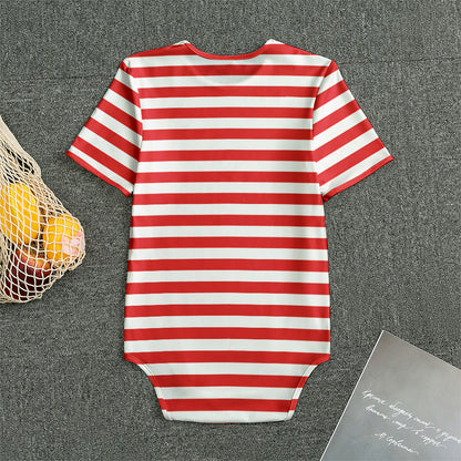 Red And White Striped Pattern Print Men's Bodysuit