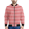 Red And White Striped Pattern Print Men's Bomber Jacket