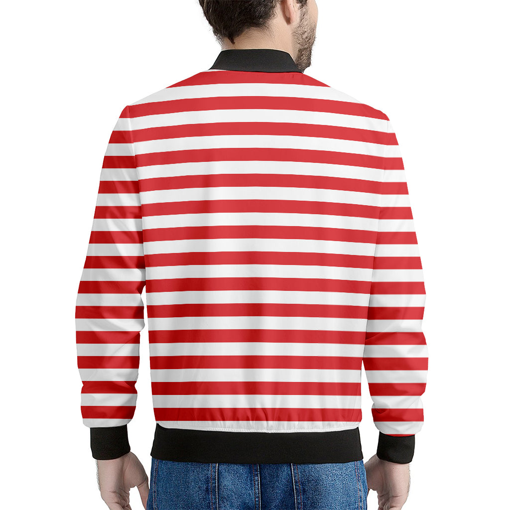 Red And White Striped Pattern Print Men's Bomber Jacket
