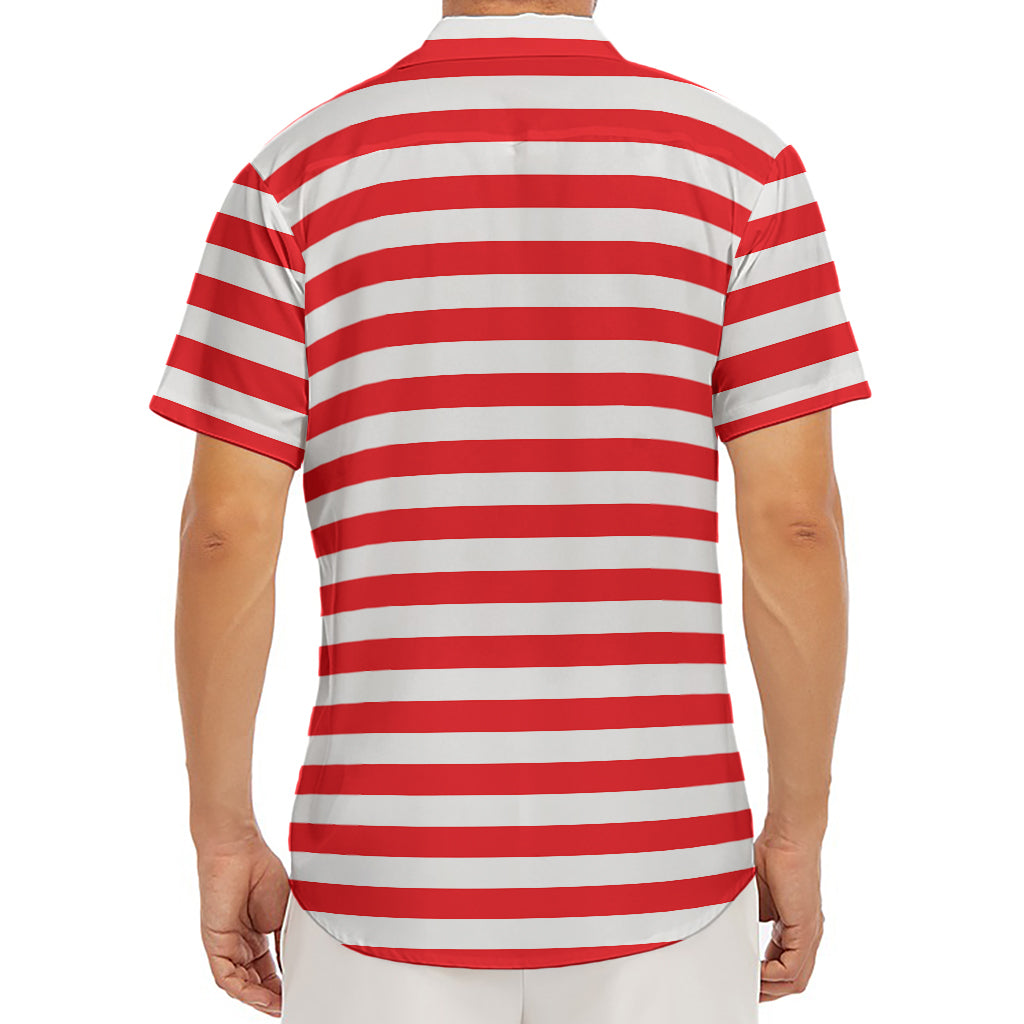 Red And White Striped Pattern Print Men's Deep V-Neck Shirt