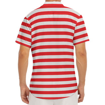 Red And White Striped Pattern Print Men's Deep V-Neck Shirt