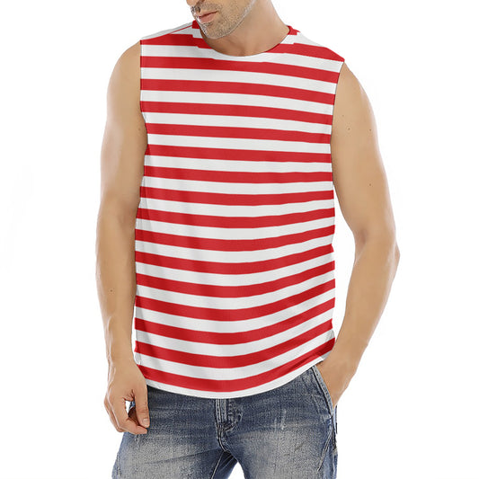 Red And White Striped Pattern Print Men's Fitness Tank Top
