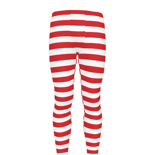 Red And White Striped Pattern Print Men's leggings