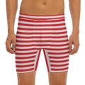 Red And White Striped Pattern Print Men's Long Boxer Briefs