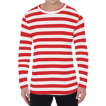 Red And White Striped Pattern Print Men's Long Sleeve T-Shirt