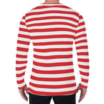 Red And White Striped Pattern Print Men's Long Sleeve T-Shirt